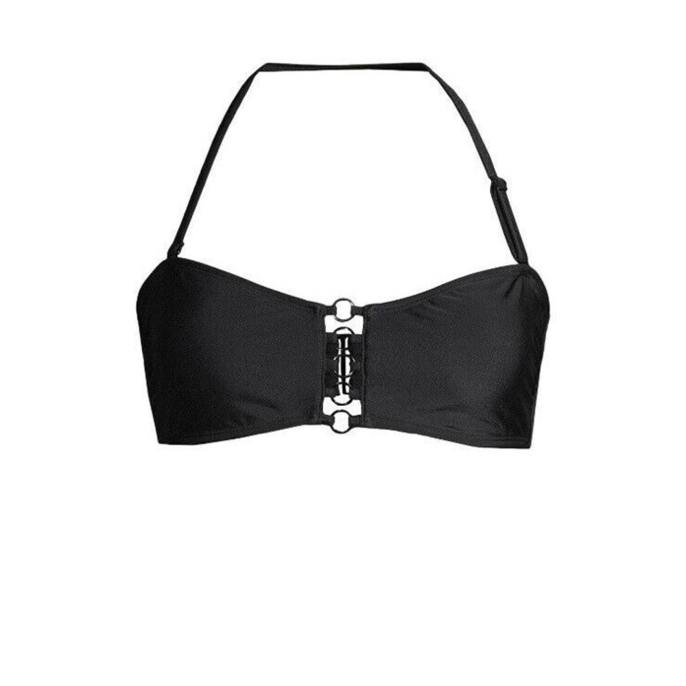 No Boundaries Black Halter Bikini Top only Size Large circle peekaboo middle